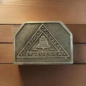 Vintage Telephone Pioneers Of America Belt Buckle Copyright 1976 Adezy Denver